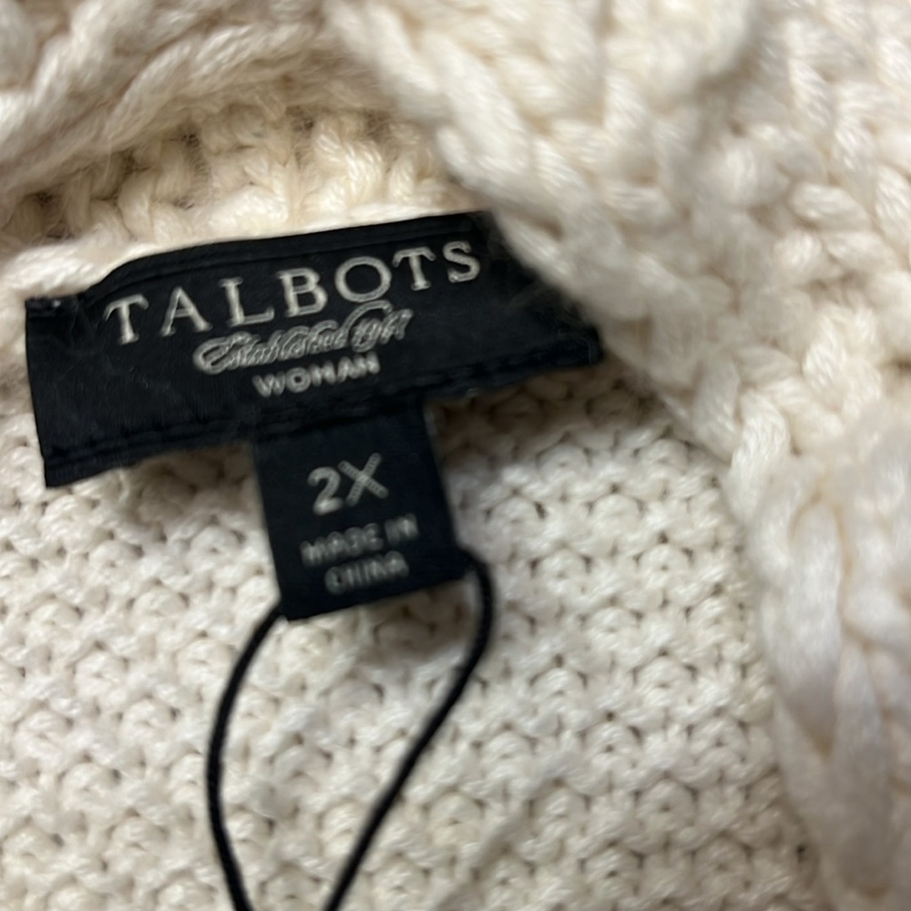 Talbots Cream Cable-Trim Open Front Cardigan - Picture 4 of 9